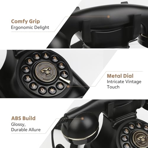 Sangyn Retro Landline Telephone Adjustable Ringer Volume Vintage Phone with Redial Function Corded Desk Old Phone for Home Office Hotel, Black