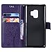 HAOTP Galaxy S9 Wallet Case, Floral Flower Love Tree & Cat Embossed PU Leather Magnetic Flip Shockproof TPU Inner Bumper Card Holders & Hand Strap Wallet Purse Case for Samsung Galaxy S9 Purple