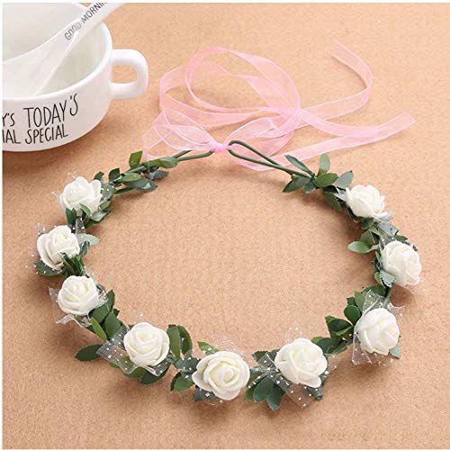 Adjustable Bridal Flower Garland Headband Flower Crown Hair Wreath Halo Floral Wreath Headband (10 PCS Different Colors) - Thumbnail 5