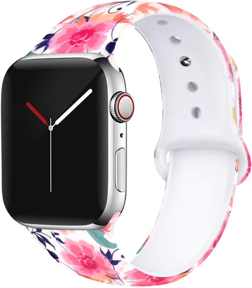 OriBear Floral Band Compatible with Apple Watch 40mm 38mm Women Soft Silicone Solid Pattern Printed Replacement Bands for iWatch Series 4/3/2/1 M/L ...