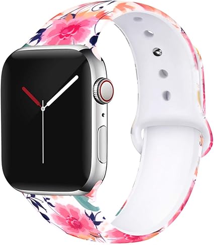 OriBear Floral Band Compatible with Apple Watch 40mm 38mm Women Soft Silicone Solid Pattern Printed Replacement Bands for iWatch Series 4/3/2/1 M/L ...