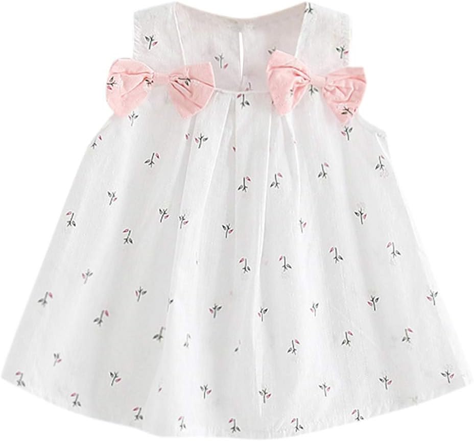 MOGOV 2019 Baby Girls Cute Solid Bow Decoration Floral Print Suspender Princess Party Dress White