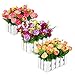 Louis Garden Artificial Flowers Fake Rose in Picket Fence Pot Pack - Mini Potted Plant (Pink)