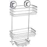 HASKO accessories Suction Cup Shower Caddy - Basket for Shampoo, Conditioner, Soap, Razors - Stainless Steel - (Chrome)