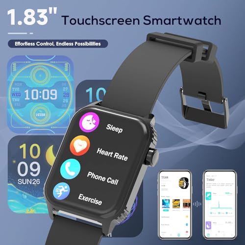 Smart Watch for Men, 120+ Sports Modes Smartwatch with 1.83" HD, Alexa Built-in, Heart Rate/Sleep Monitor, IP67 Waterproof, Bluetooth Call & Music Control Fitness Watch for iPhone/Android (Black)