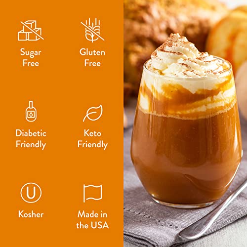 JORDAN’S SKINNY MIXES SUGAR FREE COFFEE SYRUP, HOLIDAY PUMPKIN CARAMEL COFFEE FLAVORING SYRUP, ZERO CALORIE DRINK MIX FOR LATTES, BAKING, PROTEIN SHAKE, DAIRY & GLUTEN FREE, KOSHER, 25.4 FL OZ