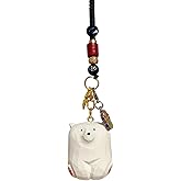 ShaoAngDuoMi Handmade Wooden Bear Keychain with Four-Leaf Clover Charm – Lucky Black, Brown & Polar Bear Accessory