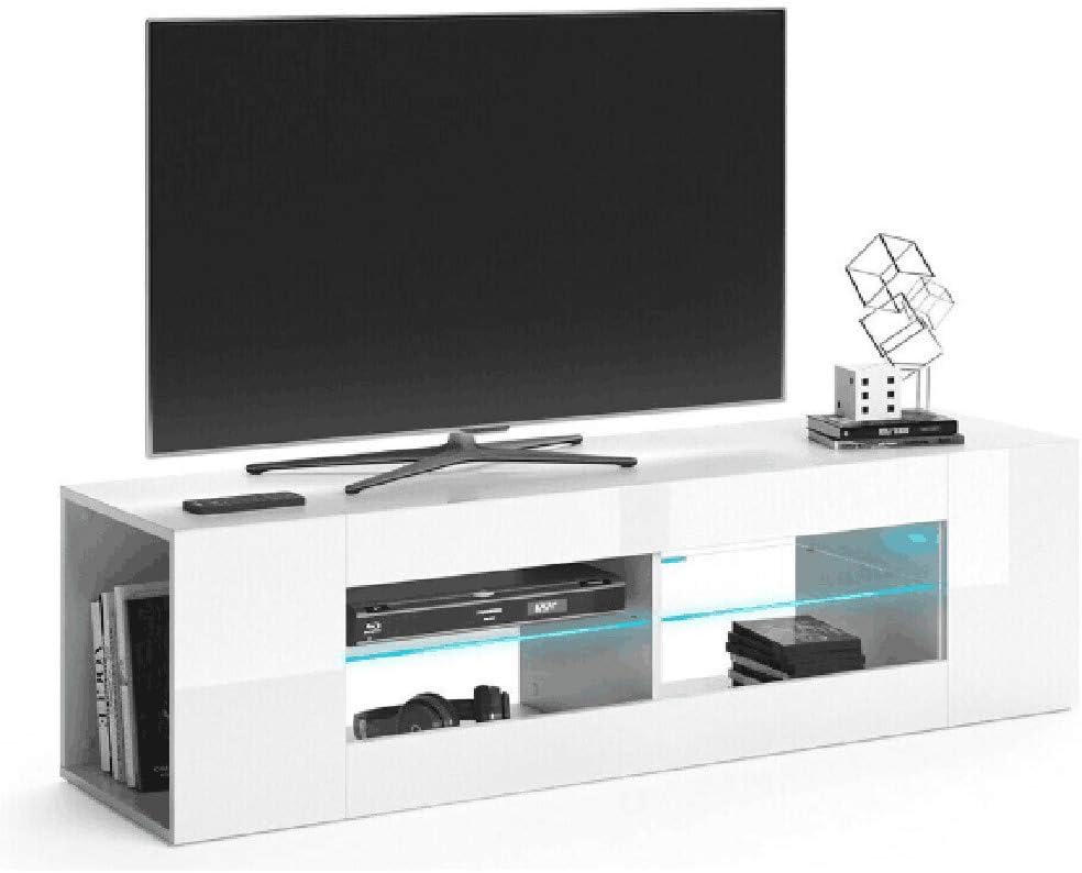 Amazon Com Topmu Modern Tv Stand With Led Lights Nordic Style High Gloss Tv Stand Media Storage Console Cabinet Drawer And Shelves Entertainment Center Living Room Furniture Us Shipping Kitchen Dining