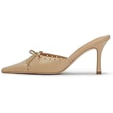ZJGZF Kitten Heels for Women Dressy Pointed Toe Bow Heeled Sandals Vintage Mules Sexy Stiletto Heel Casual Pumps