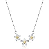 Reffeer Solid 925 Sterling Silver Flower Chain Necklace for Women Teen Girls Small Daisy Pendant Necklace Choker