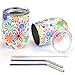 Insulated Wine Tumbler with Lid and Straw,2 Pack 12oz Leak Proof Stainless Steel Wine Glasses Cup,Unbreakable Stemless Water Coffee Mug for All Drinks,Birthday Christmas Gifts (Sunflower)