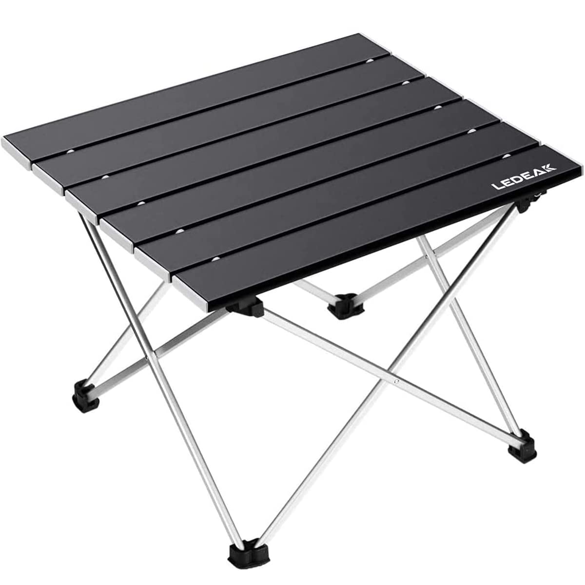 Ledeak Portable Camping Table, Lightweight Folding Table with Aluminum Table Top and Carry Bag, Easy to Carry, Perfect for Outdoor, Picnic, Cooking, Beach, Hiking, Fishing (Black, Medium)