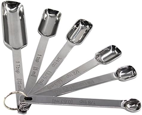 Premium Stainless Steel Measuring Spoons Set for Dry and Liquid Ingredients, Professional Measuring Spoon Perfect for Baking Cooking and more, Set of 6 (Rectangular Spoon)