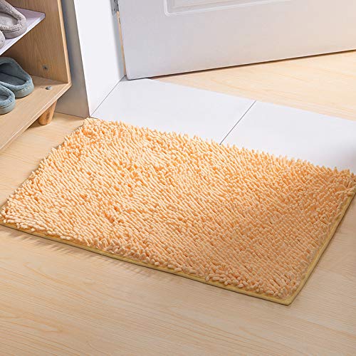 YIQI Shaggy Chenille Microfibre Bath Mat, Soft and Comfortable, Water Absorbent Non-Slip Thick Bath Mat for Bathroom (60 x 40 cm, Cream) 40 x 60 cm