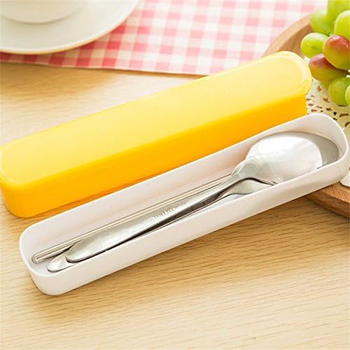 NPLE--Candy Color Portable Stainless Steel Spoon Fork Chopsticks Kids Tableware Set (Yellow)