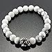 Silver Lion Head White Howlite Stone Bead Stretch Bracelet