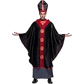 EraSpooky Men Dark Priest Costume Black Mass Bishop Outfit Gothic Clergy outfit with Hat