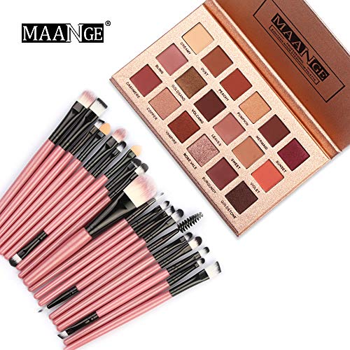 Sdoo 18 Color Shimmer Glitter Eye Shadow Powder Matt Eyeshadow 20Pcs Makeup Brush Set (Pink) - Thumbnail 2