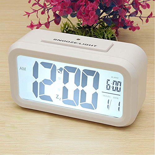 New Digital Snooze LED Alarm Clock Backlight Time Calendar Thermometer Temperature / White