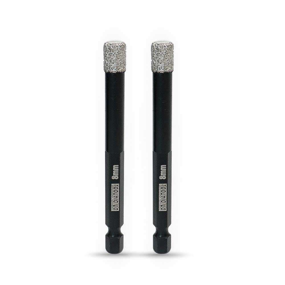 DT-DIATOOL Hex Shank Quick Change Dry Diamond Drill Core Bits 2PCS 8mm Vacuum Brazed Hole Saw for Tile Porcelain Ceramic Marble Granite