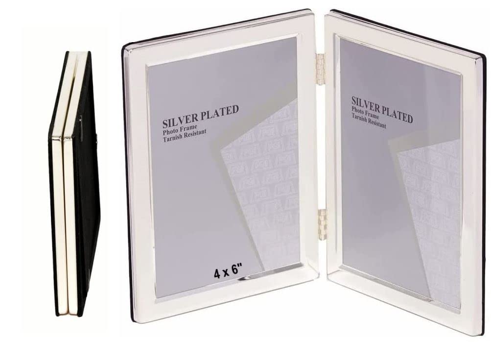 4 x 6-inch Silver Flat Edge DOUBLE PORTRAIT Photo Frames - Velveteen Backing - Tarnish Resistant (4 x 6-inch)