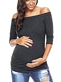 AnnAnn Womens Maternity Tunic Tops Off Shoulder 3/4 Sleeve Classic Side Ruched T-shirt Pregnancy Clothes
