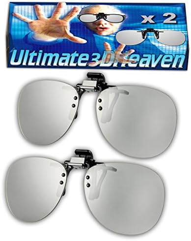 2 pairs - Adult Passive Clip-On 3D Glasses Genuine Ultimate 3D Heaven Sealed Circular Polarized 3D Glasses for Passive 3D TV's Televisions from SONY, Panasonic, Vizio, Toshiba, LG, Philips and JVC