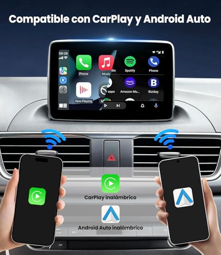 AYATAHA Adaptador CarPlay Inalámbrico 2 en 1, Compatible con Apple CarPlay y Android Auto, Adaptador Wireless para Coche Compatible, Conexión Automática Bluetooth 5.3 WiFi 6 Plug and Play Mini