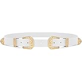 WHIPPY Vintage Western Leather Belt for Women Double Buckle Retro Cowgirl Waist Belts for Jeans Pants Dresses