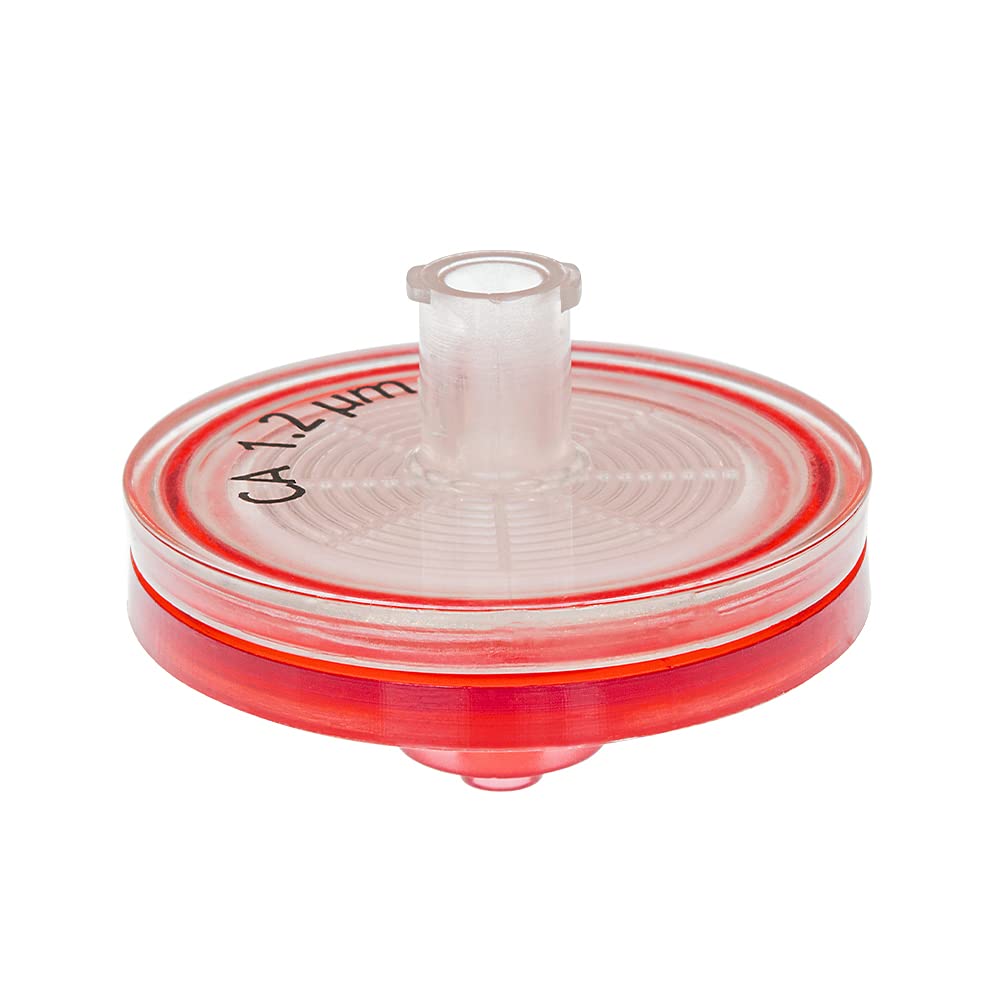 GVS Filter Technology, Syringe Filter, ABLUO, 25mm, CA Membrane, 1.20µm, Acrylic Housing, Red Color, 10/pk