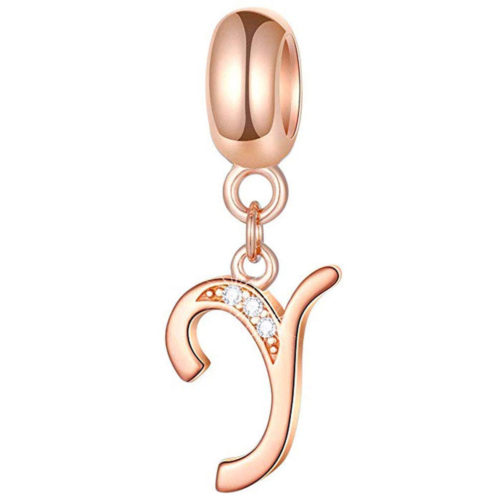 925 Sterling Silver Rose Gold Charm Alphabet Charm Love Charm Anniversary Charm Birthday Charm for Pandora Charm Bracelet (Y)
