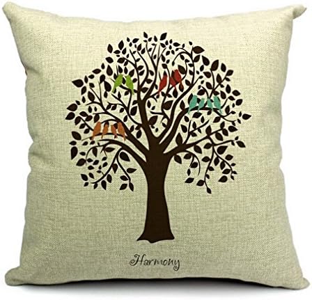 CoolDream Cotton Linen Square Decorative Throw Pillow Case Shell Cushion Cover Bird On Tree (16inch)