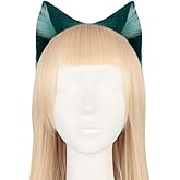 Surakey Long Fur Cat Ears Anime Cosplay Headband Plush Hairband Halloween Cosplay Party Costume for Men and Women Role-Playing (Green)