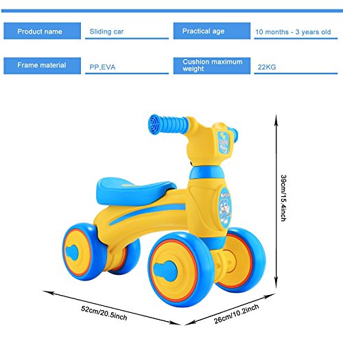 Kaluo Baby Toddler Balance Bike Trike Learn to Walk 10-36 Month No-Pedal Ride on Toy (Blue)