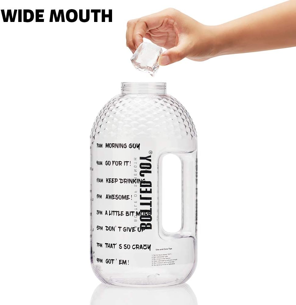 BOTTLED JOY Half Gallon Water Bottle, BPA Free 75oz Large Water Bottle Hydration with Motivational Time Mark Leak-Proof Drinking 2.2L Water Bottle for Camping Workouts and Outdoor : Sports & Outdoors