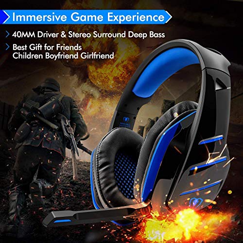 Gaming Headset,MMUSC Stereo Headphones for Laptop,Tablet,PS4, PC, Xbox One Controller, Noise Cancelling Over Ear Headset with Mic, LED Light, Bass Surround - Thumbnail 3