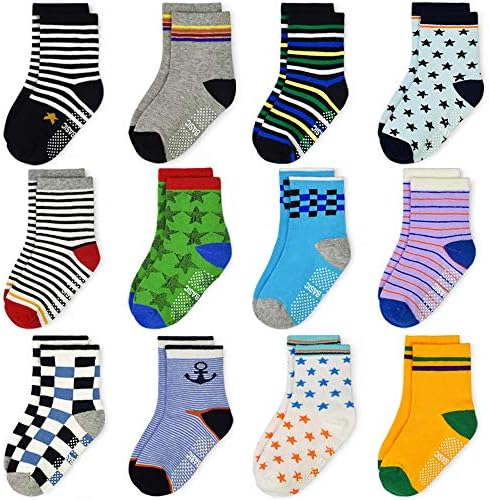 12 Pairs Toddler Non Skid Socks With Grips Anti Slip Bottom Cotton Non Slip Ankle Crew Socks For Boys Girls Baby 1 3y Buy Online At Best Price In Uae Amazon Ae