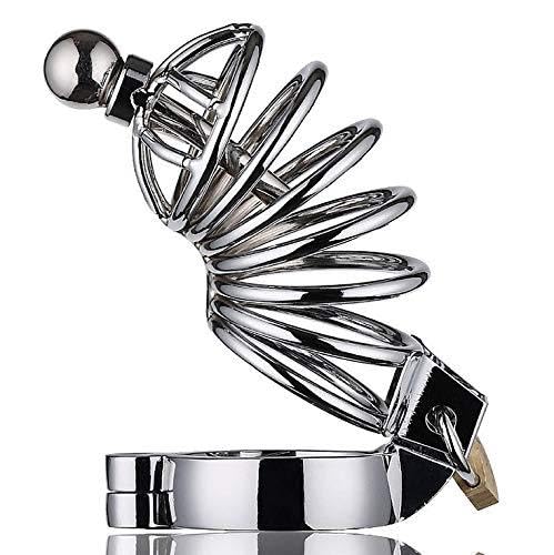 Stainless Steel Chastity Cage with Urethal Tube and 3 Ball Rings
