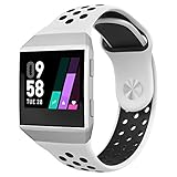UMTELE Compatible for Fitbit Ionic Band, Two-Toned Perforated Strap Breathable Accessory Wristband with Quick Lock&Release Buckle Replacement for Fitbit Ionic Smart Watch, Small, White/Black