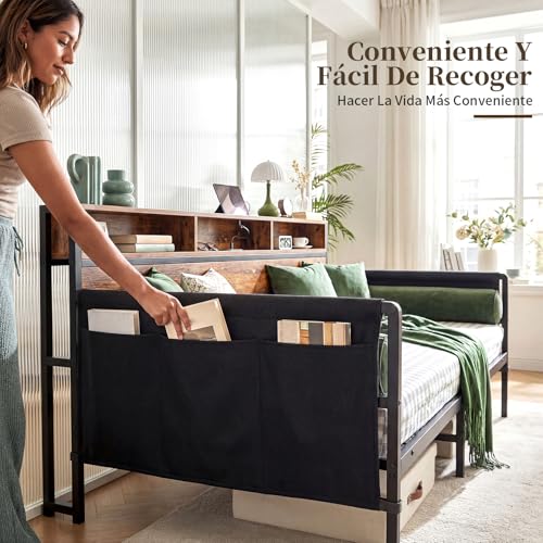 112*195*105CM Grande Sofa, Sofá Cama, Sofá Cama Individual con Respaldo con Almacenaje, luz LED y Toma de Corriente, Sofá Para Sala Apto Para Colchón de 100*190 (Sin Colchón)（Color Retro）