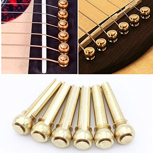 GOSONO 6pcs Acoustic Guitar String Bridge Pins Solid Copper Brass Endpin Replacement Parts Accessories with Pack