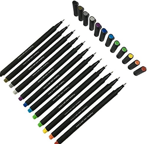 12 colors Fineliner Color Pen Set, 0.4mm Fine Line Drawing Pen, Porous Fine Point Markers, Perfect for Coloring Book and Bullet Journal Art Projects