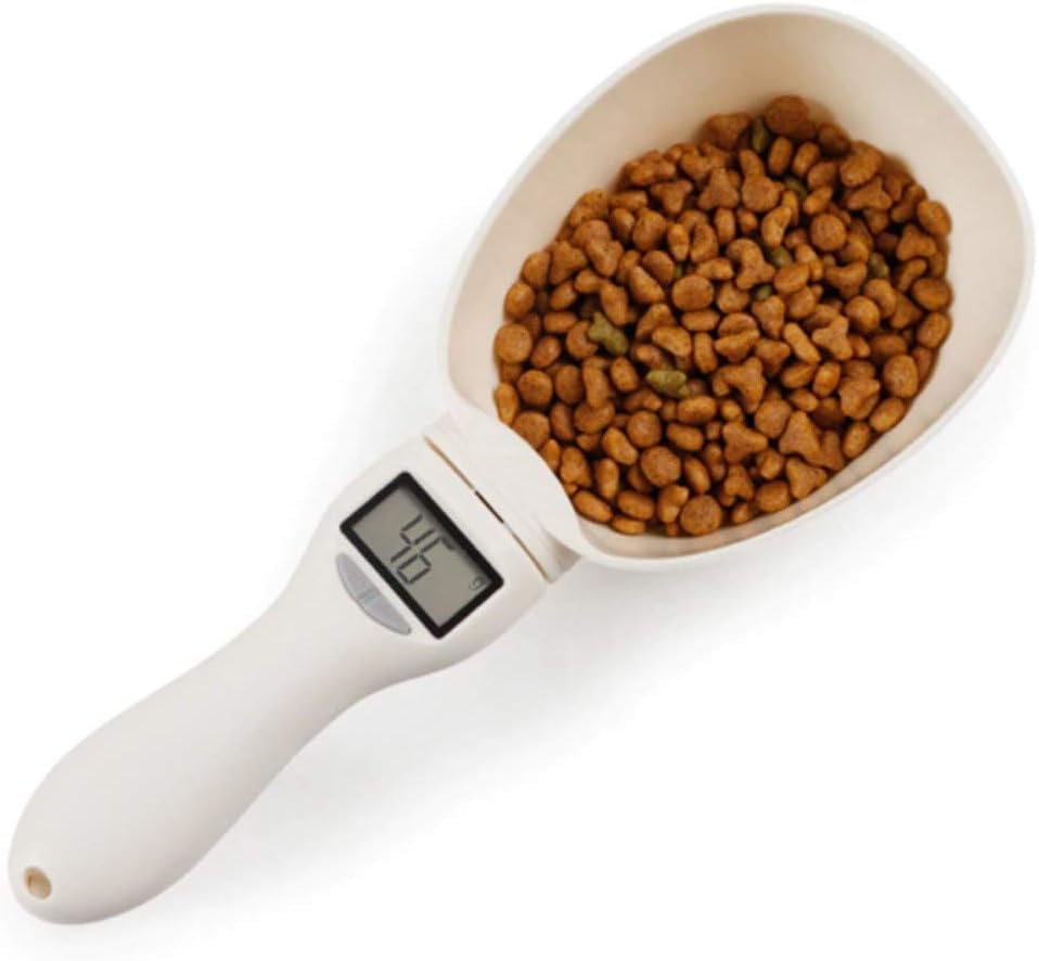 Hotopick Measuring Spoon Cup Digital Scale Multi-Functional Cat Food Dog Food Feeding Bowl Weighing Pet Food Kitchen Electronic Weighing Portable Beige