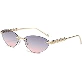 willochra Trendy Rimless Cat Eye Metal Sunglasses Vintage Small Oval Outdoor Eyewear UV400 Protection for Women Men