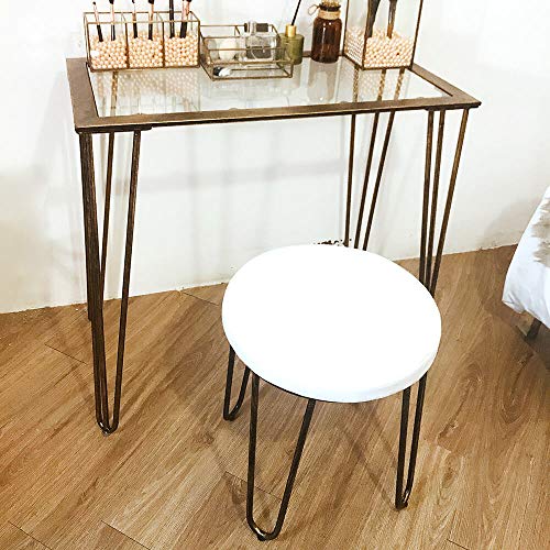 CANDIKO White & Bronze Round Makeup Vanity Chair Velvet Upholstered Metal Stool Bedroom Iron Room Bench Bathroom Ottoman