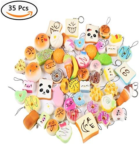 WESTENCAT 35 Pieces Random Squishies Toys Slow Rising Kawaii Soft Jumbo,Miniatures Multi-Shape Squishies Food Buns,Cake,Banana,Chocolate,Ice cream Toys for For Kids Gift - Toy Food