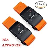 Hibate TSA Lock Luggage Strap Suitcase Travel Belt - Orange, Pack of 2