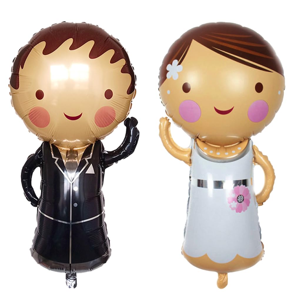 Pack of 2 Bride Groom Balloon Bride and Groom Mr and Mrs Helium Balloon Father Mother Figures Foil Balloon for Family Party Wedding Marriage Proposal Registry Office Engagement Valentine's Day