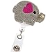 Ascrafter Elephant Retractable Badge Reel, Cute ID Badge Clip on Name Card, Lovely Heart Badge Holder for Nurse Women Teacher(Grey)