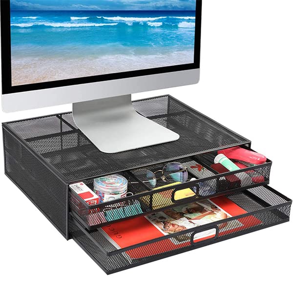 HUANUO Monitor Stand with Drawer, Monitor Stand, Monitor Riser Mesh